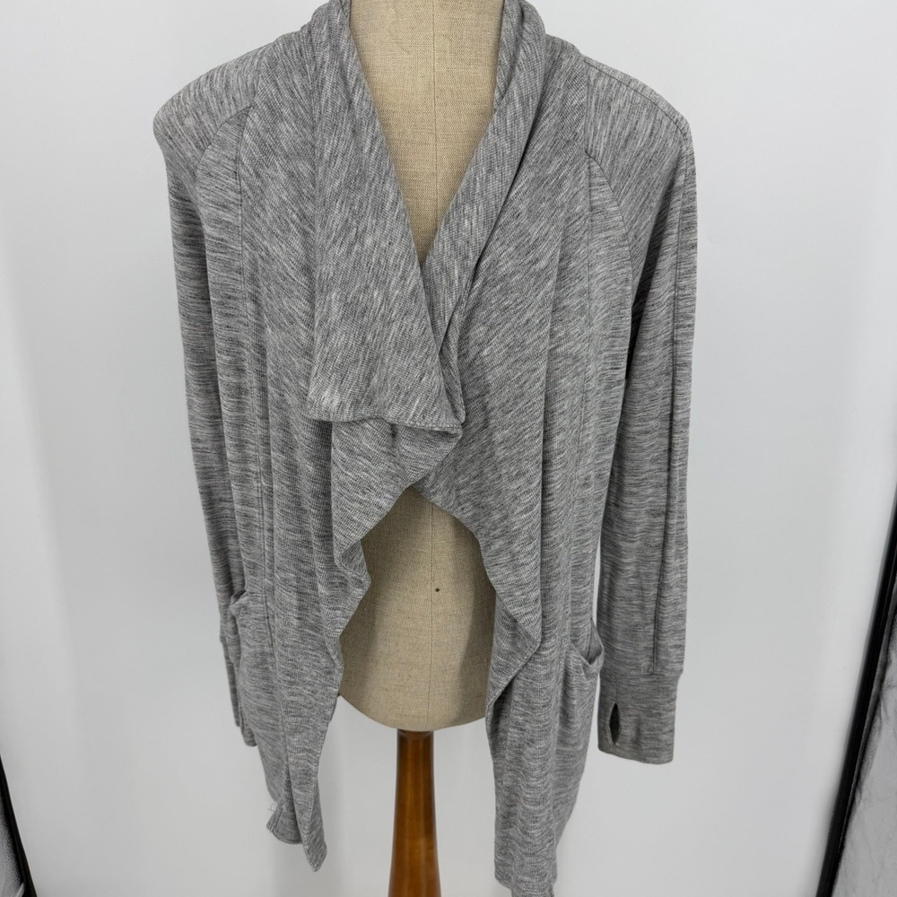 Athleta Draped Waterfall Cardigan Women XS Gray Heathered Thumbhole Pockets